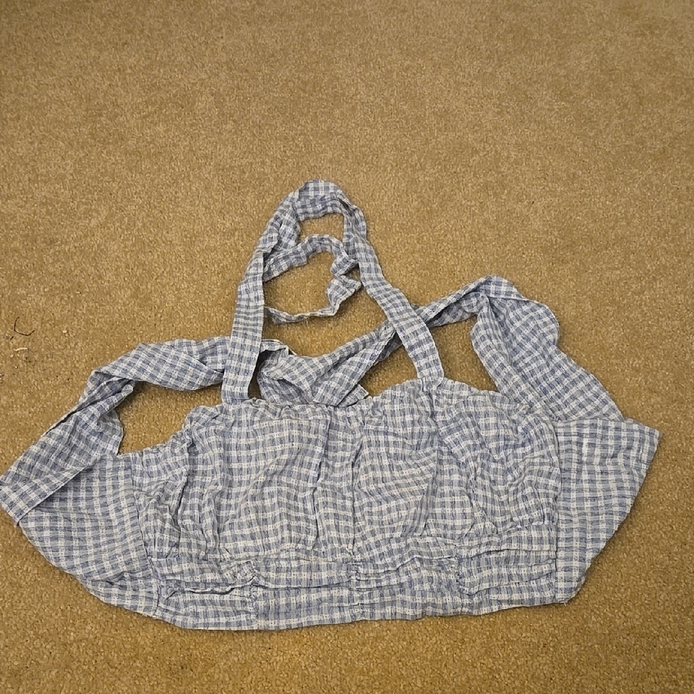 Blue and White Checkered Crop Top